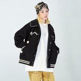 Mens Fall Outfits Vintage Baseball Jacket Autumn and Winter Clown Cartoon Embroidered Lapel Couple Jacket