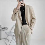 Men Suit Loose Wide Leg Cropped Pants Two-Piece Set
