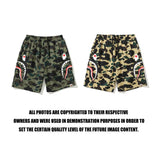 A Ape Print Shorts Men's Side Double Shark Head Windbreaker Cloth Shorts Elastic Waist Fifth Pants Middle Pants Casual Shorts