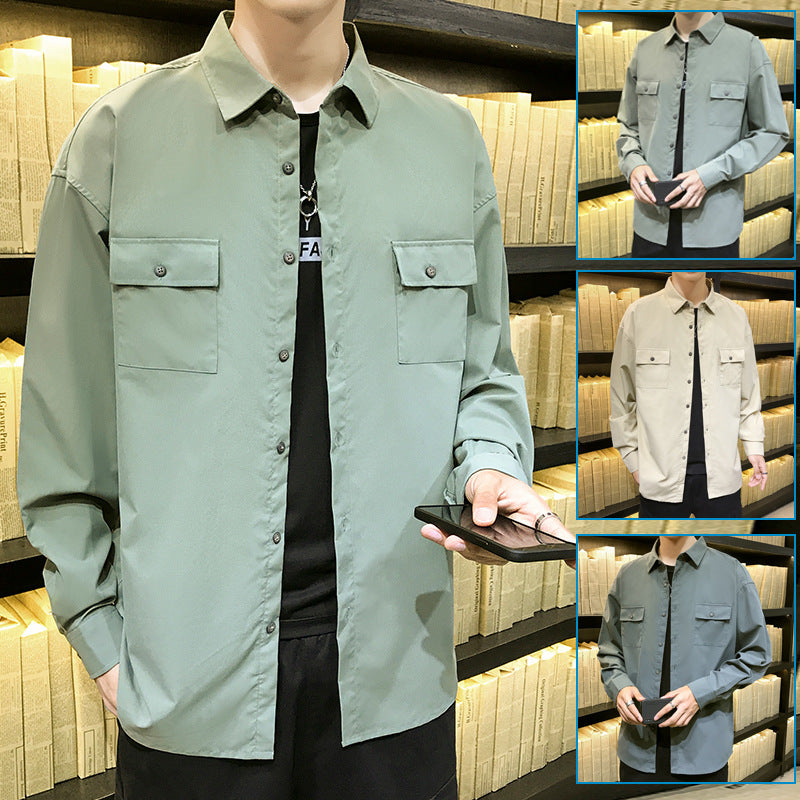 Spring and Autumn Men's Long-Sleeved Shirt Fashionable Large Size Sports Retro Loose Workwear Men's Shirt Youth Jacket Men Shacket