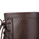 Coachella Festival Boots Spring Square Toe Laces Solid Color Waterproof Platform Thick Heel High Heel Short Boots