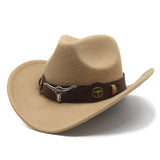 Wester Hats Top Hat Ethnic Style Cow Label Top Hat Rolled Brim Retro Woolen Felt Hat