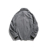 Men Shacket Long Sleeve Autumn Shirt Retro Lapels Long Sleeve Striped Shirt Workwear Shirt Coat for Men