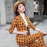 Women Pants Suit Uniform Designs Formal Style Office Lady Bussiness Attire Plaid Fall/Winter Fashion Waist Trimming Slimming Suit Pant Two-Piece Set