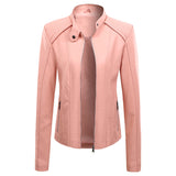 Hot Pink Motorcycle Jacket Autumn and Winter Leather Women's Slim Short Stand Collar Coat PU Leather Jacket Motorcycle Clothing