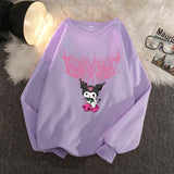 Kuromi Hoodie Fashion Flower Couple round-Neck Sweater Top for Women
