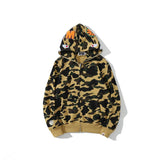 A Ape Print Hoodie Autumn and Winter Shark Head Terry Sweater Men's and Women's Casual Camouflage Thin Sweater Baggy Coat