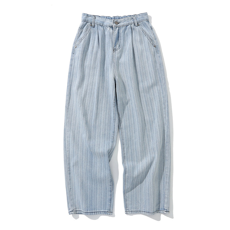 Men's Pants Summer Trousers Washed Distressed Striped Jeans Men's Fashion Brand Baggy Straight Trousers Street Trendy Casual Pants