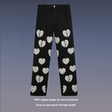 Mens Fall Outfits Love Patch Oversize Loose Hip Hop Jeans Straight Wide Leg Pants