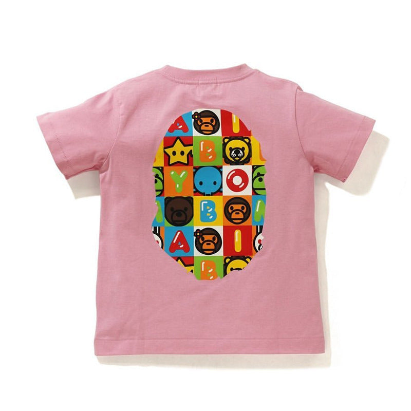 A Ape Print for Kids T Shirt Children's Clothing Short Sleeve Cartoon Xiaoxiao