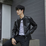 80 'S Leather Jacket Autumn And Winter Round-Neck With Fleece Lining Motorcycle Clothing Leather Jacket Youth Coat Business Men 'S Leather Jacket