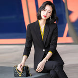Women Pants Suit Uniform Designs Formal Style Office Lady Bussiness Attire Yellow Fashion Business Suit