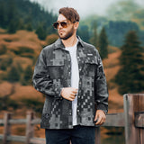 Men plus Size Coats Autumn Coat Padded Shirt Jacket Loose Plaid Camouflage Coat