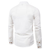 Men's Spring Shirts Casual Collar Tops Shirt Spring and Autumn Cotton Linen Long Sleeve Blouse Men's Solid Color Stand Collar Shirt Fashion