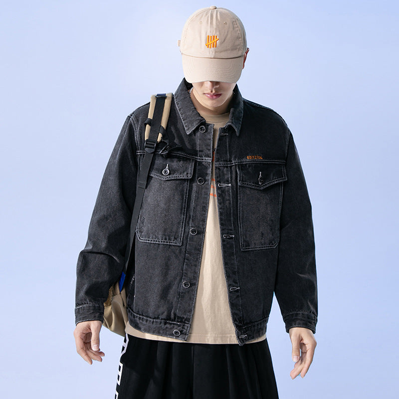 Men's Spring Black Denim Jacket Loose Plus Size Retro Casual Men Denim Jacket