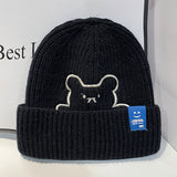 Toque Winter Little Bear Cartoon Woolen Cap Female Japanese Leisure Knitted Hat Warm Pullover Cap Female