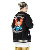 Mens Fall Outfits Vintage Baseball Jacket Autumn and Winter Clown Cartoon Embroidered Lapel Couple Jacket