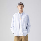 Men Shacket Long Sleeve Autumn Shirt Spring Solid Color Versatile Long Sleeve Shirt Stripes Embroidered Shirt