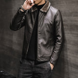 80's Leather Jacket Winter Leather Coat Men's Fleece-Lined Warm Middle-Aged Lapel Leather Jacket Coat
