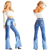 100 Cotton Jeans Women Stitching Denim Bell-Bottom Pants