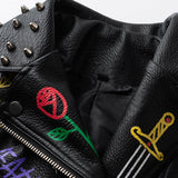 Azalea Wang Graffiti Moto Jacket Leather Women's Summer Motorcycle Jacket Yarn Woven Half Sleeve Slim-Fit Leather Coat