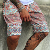 Men Shorts Men's Vintage Printed Straight Shorts Youth Casual Loose Beach Pants