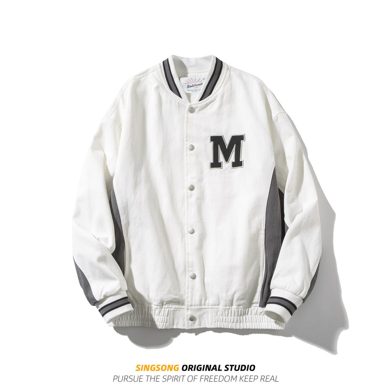 Varsity Jacket for Men Baseball Jackets Men's Spring and Autumn Trends Stitching Contrast Color Letter Embroidered Baseball Uniform Sports Stand Collar Jacket