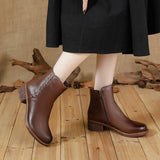 Coachella Cowboy Boots Autumn and Winter Vintage Knight Boots High Heel Solid Color Ankle Boots Women