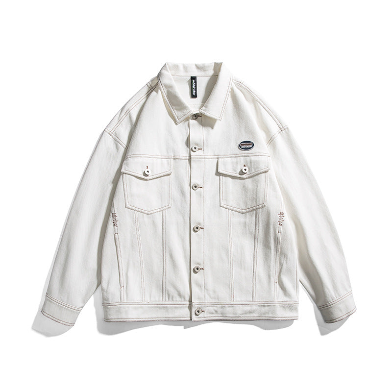 Men's Spring Large Size Sports Retro Trendy Denim Jacket Men's Back Embroidered Street Shooting Student Jacket Men's Jacket