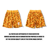 A Ape Print Shorts Orange Camouflage Cotton Shorts Men Teenagers Student Cropped Shorts