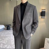 Men Suit Wide Casual Single Button Dark Pattern Two-Piece Set