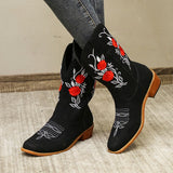 Coachella Ankle Boots Large Size Thick Heel Bootie Fall/Winter Embroidered Boots High Heel Martin Boots