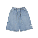 Men Jean Shorts Washed Make Old Ripped Denim Shorts Men's Elastic Waist Fifth Pants Summer Trendy Loose Middle Pants