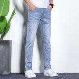 Loose Fit Retro Blue Vintage Jeans Straight Classic Denim Cotton Fabric Light Wash Casual Business Trousers Pants Summer Slim Straight Jeans Men's Casual