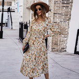 Russian Style Dress Autumn and Winter Printing Dress Long Sleeve Casual Dress