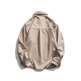 Men Shacket Long Sleeve Autumn Shirt Autumn Solid Color Pocket Shirt Simple Style Lapel Shirt