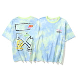 Summer Ow Cel Shading Arrow Print Roundneck Tshirt Color Matching Tiedyed Casual Short Sleeve Men And Women Owt