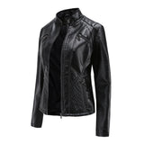 Hot Pink Motorcycle Jacket Women Casual Leather Clothing Stand-up Collar Jacket