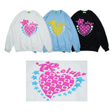 Mens Fall Outfits Love Puff Print Harajuku Style Hip Hop Crew Neck Pullover Sweatshirt Men and Women Couple