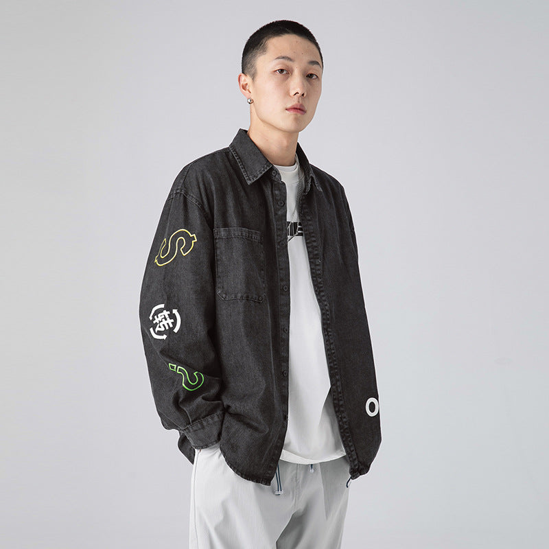 Men's Clothing  Spring plus Size Retro Sports Denim Jacket Male Student Coat Neutral Loose Versatile Casual Coat Male Men Shacket Men Jacket