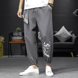 Men Casual Pants plus Size Loose Trousers Summer Cotton Linen Ankle-Tied Men's Linen Pants Loose Cross Crotch Lantern Harem Pants Trendy Men's Pants