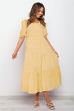 Red Peasant Dress Spring/Summer Puff Sleeve Plaid Polka Dot Stitching Loose Dress Long Dress