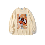 Mens Fall Outfits Long Sleeve Graffiti Cartoon T-shirt Loose Couple Outfit