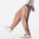 Linen Pants Straight Leg Pants Drawstring Lightweight Elastic Beach Pants Men's Soft Vintage Harem Pants