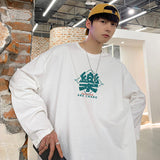 Men Long Sleeve T-Shirts Chinese Character Printed Round Neck Simple Sweater