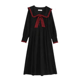 Red Peasant Dress Autumn and Winter = Doll Collar Elegant Extended Dress Vintage Skirt