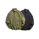 Men Shacket Long Sleeve Autumn Shirt Autumn Solid Color Jacket Lapel Pocket Top