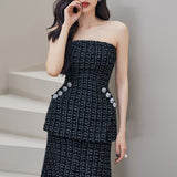 Women Skirt & Blazer Suit Uniform Designs Formal Style Office Lady Bussiness Attire Sexy Tube Top High Waist Sheath Midi Skirt Two-Piece Set