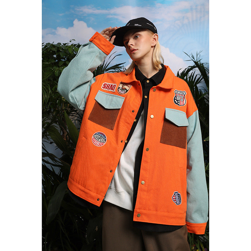 Men's Spring Large Size Sports Retro Lapel Contrast Color Jacket Men's Youth Student Casual Jacket Men Coat