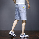 Men Jean Shorts Denim Shorts Men's Summer Fashion Brand Loose Straight Elastic Waist Casual Cropped Pants Middle Pants